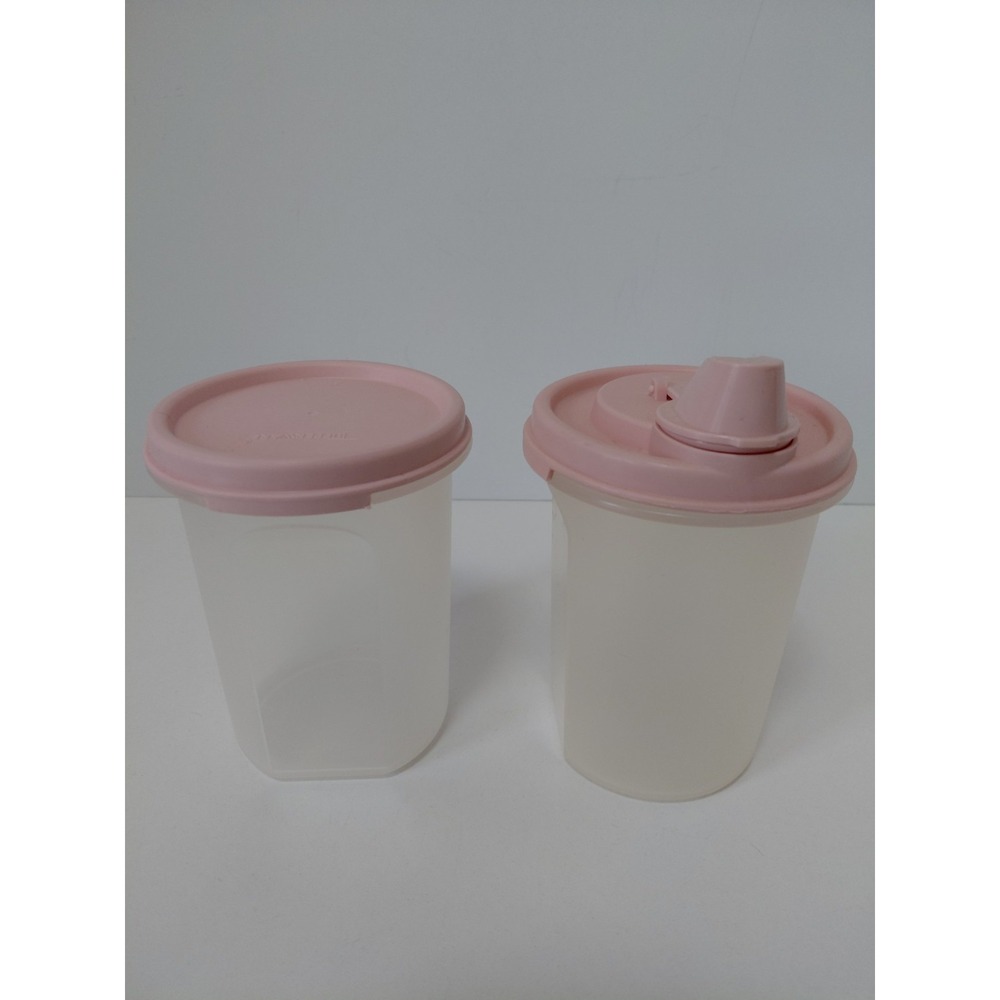 Tupperware 1606 Modular Mates Round #2 Containers 15 oz Pink Seal Set of 2 VTG